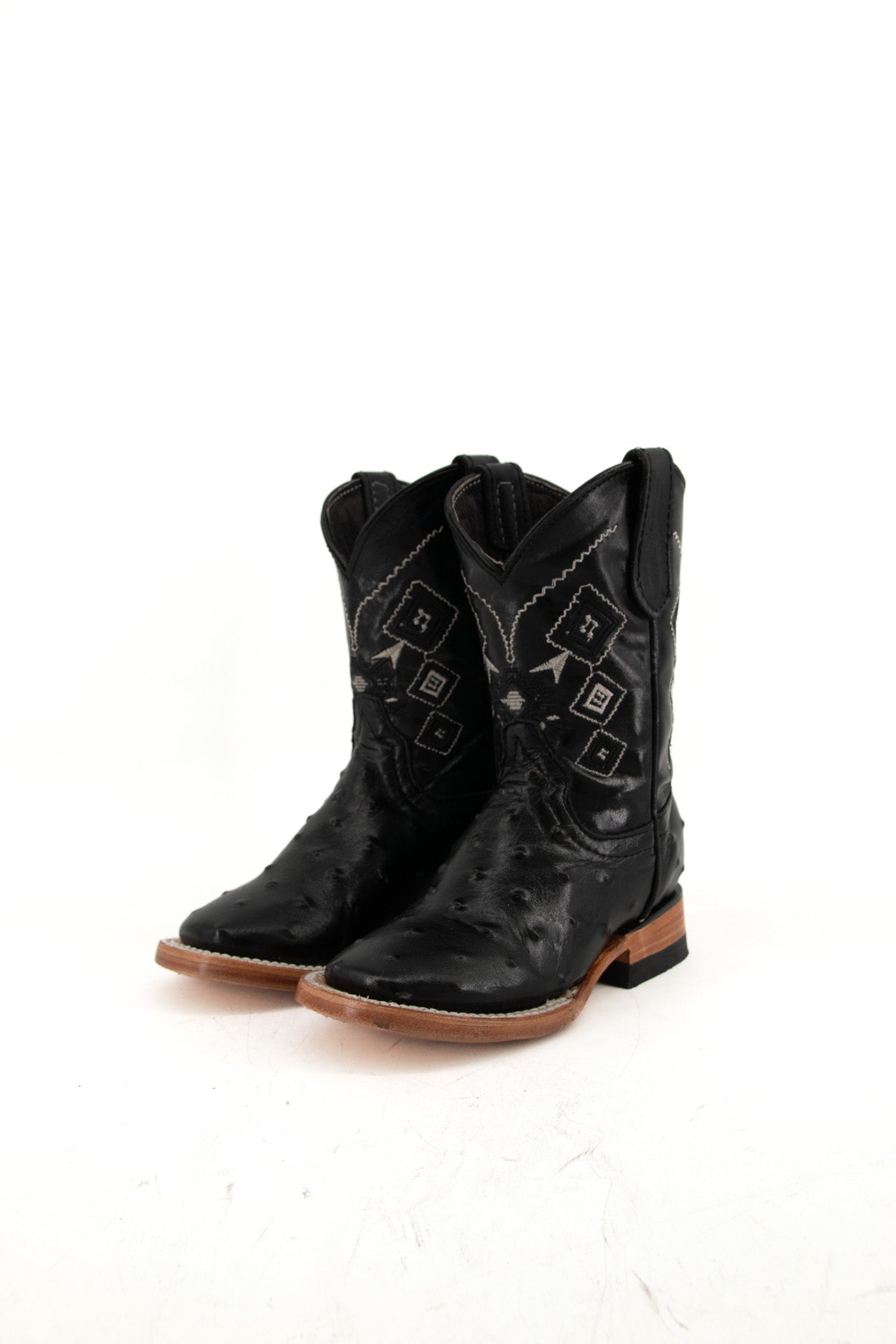 Azteck Ostrich Kids Square Toe Cowboy Boots