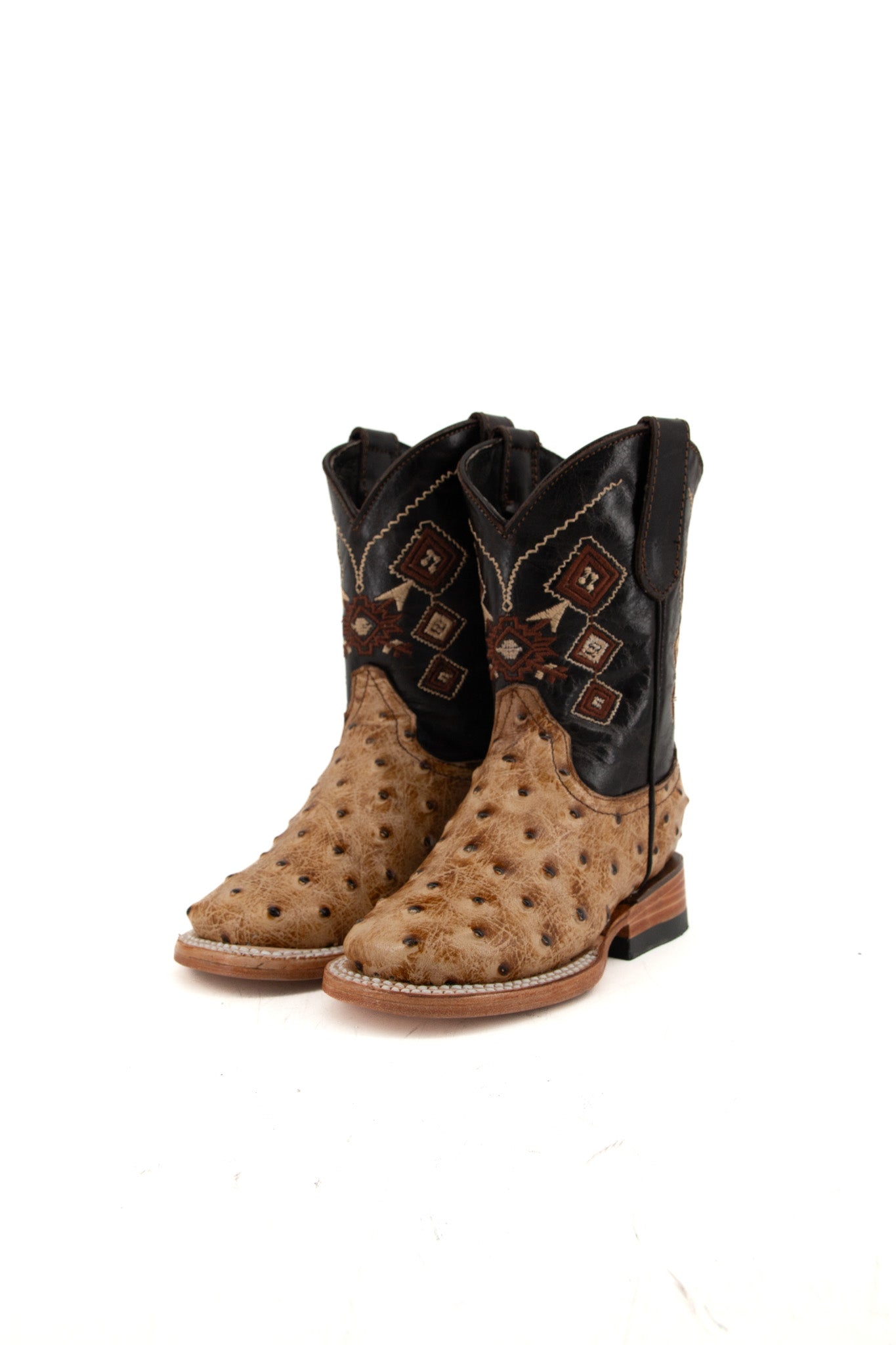 Azteck Ostrich Kids Square Toe Cowboy Boots