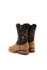 Azteck Ostrich Kids Square Toe Cowboy Boots