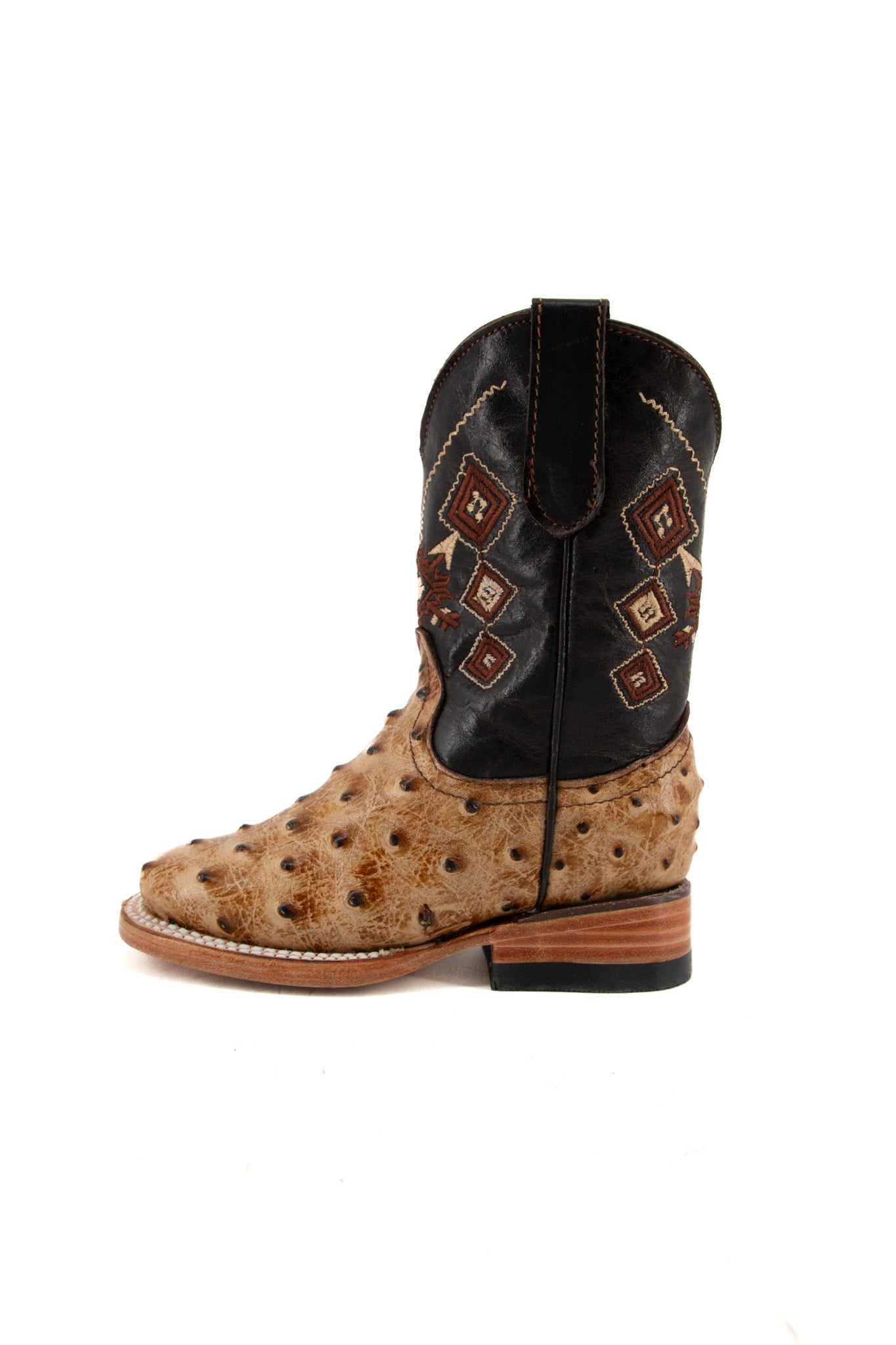 Azteck Ostrich Kids Square Toe Cowboy Boots