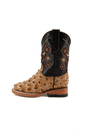 Azteck Ostrich Kids Square Toe Cowboy Boots