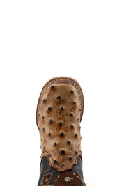 Azteck Ostrich Kids Square Toe Cowboy Boots