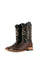 Cognac Clone Python cowboy boots in genuine leather, featuring a square toe, python print vamp, black embroidery shaft.