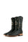 Black Clone Python cowboy boots in genuine leather, featuring a square toe, python print vamp, black embroidery shaft.