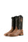 Caiman Hornback cowboy boots in orix maple, featuring a square toe, caiman vamp, brown embroidered shaft, pull straps, and a stacked leather heel.