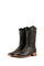 Caiman Hornback cowboy boots in brown, featuring a square toe, caiman vamp, brown embroidered shaft, pull straps, and a stacked leather heel.