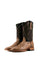 Caiman Hornback cowboy boots in Orix, featuring a square toe, caiman vamp, dark brown embroidered shaft, pull straps, and a stacked leather heel.