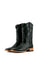 The black Ostrich Ranch cowboy boots are genuine leather, featuring a square toe, black ostrich print vamp, black embroidery shaft, and rubber heel.