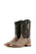 The bone Ostrich Ranch cowboy boots are genuine leather, featuring a square toe, bone ostrich print vamp, brown embroidery shaft, and rubber heel.