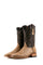 The orix Ostrich Ranch cowboy boots are genuine leather, featuring a square toe, orix ostrich print vamp, brown embroidery shaft, and rubber heel.