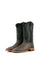 Slate gray Caiman Tail Hornback cowboy boots with genuine leather, square toe, caiman tail inlays, black shaft, and tan sole.