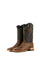 The honey Lizard Square Toe Cowboy Boot features genuine leather, honey lizard print vamp, brown embroidered shaft, rubber heel, and tan leather sole.