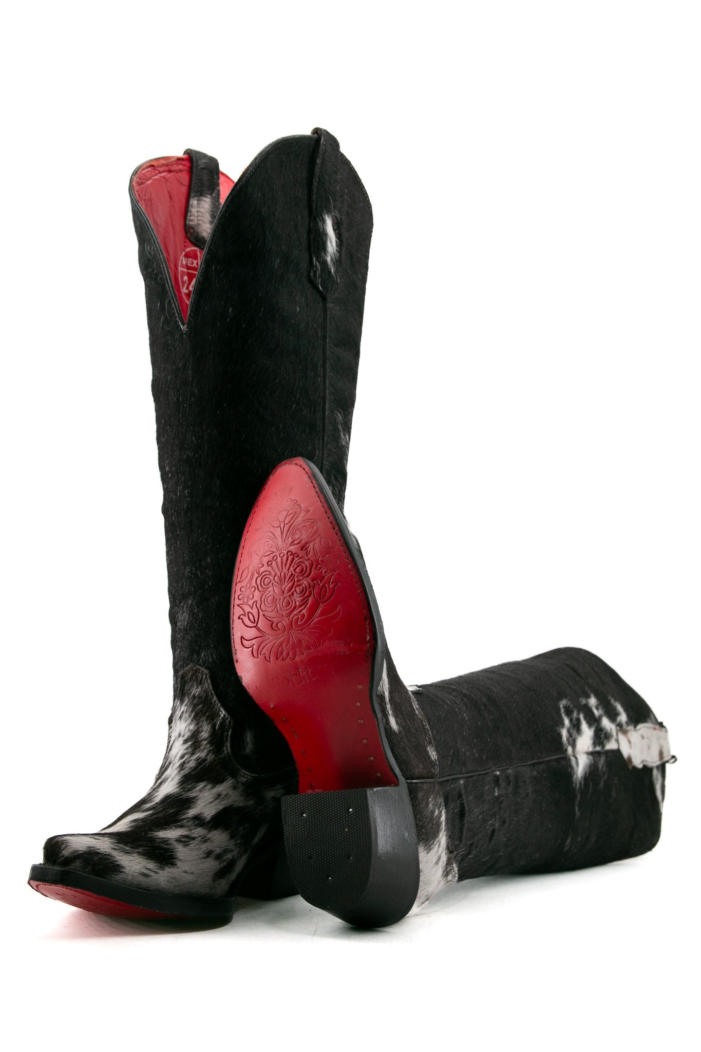 Cowhide Red Bottom Wide Calf Friendly Tall Cowgirl Boot Size 7 Box DW9