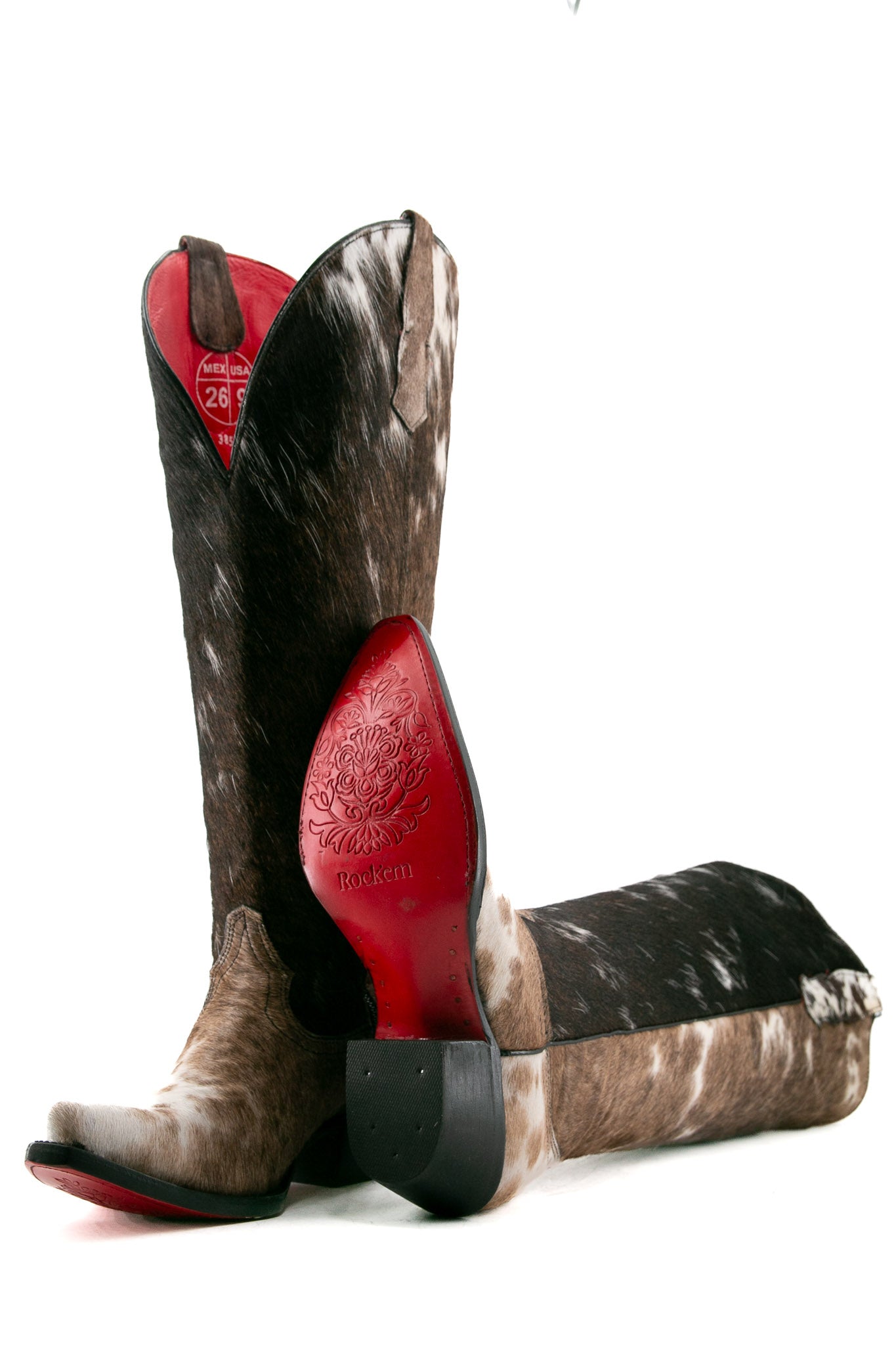 Cowhide Red Bottom Wide Calf Friendly Tall Cowgirl Boot Size 9 Box DW24