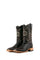 The brown Shelby cowboy boots are genuine leather, featuring a square toe, python print vamp, embroidery shaft, and rubber heel.