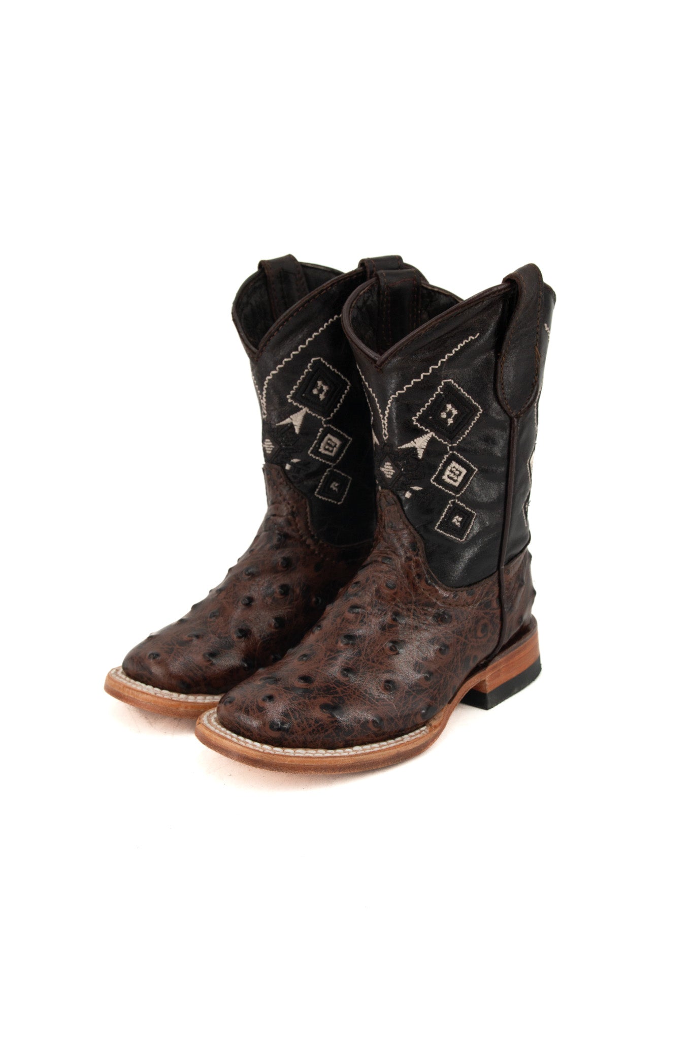 Azteck Ostrich Kids Square Toe Cowboy Boots