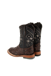 Azteck Ostrich Kids Square Toe Cowboy Boots