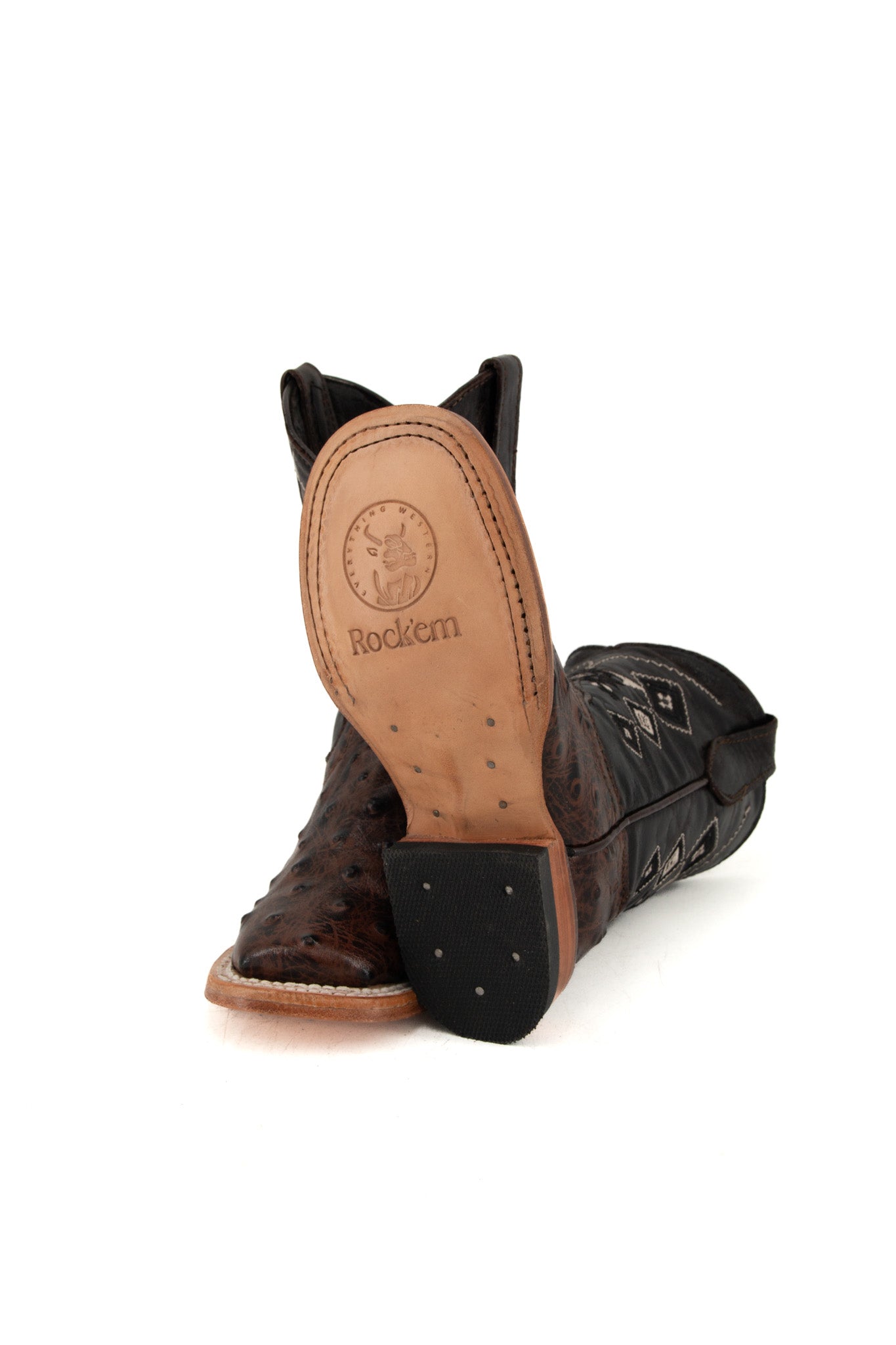 Azteck Ostrich Kids Square Toe Cowboy Boots