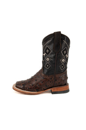 Azteck Ostrich Kids Square Toe Cowboy Boots