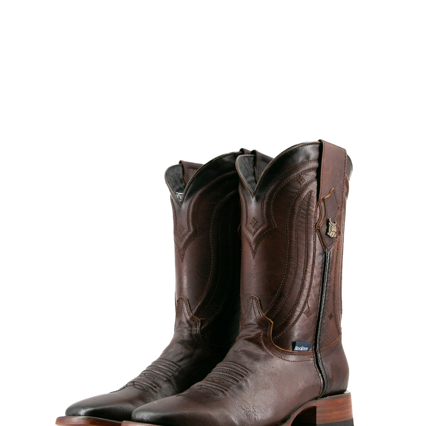 The Shedron Durango Rebel cowboy boots are crafted from full brown genuine leather, featuring an embroidered shaft and a rubber heel for durability and comfort.