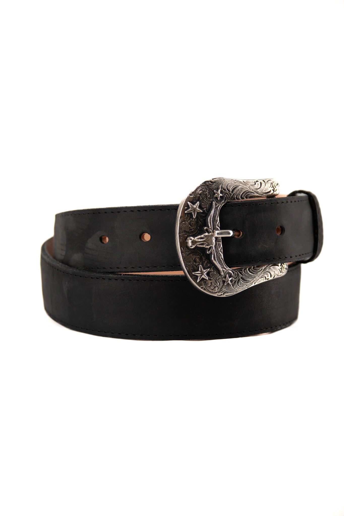 Rock'em Leather Western Longhorn Buckle Cowboy Belt