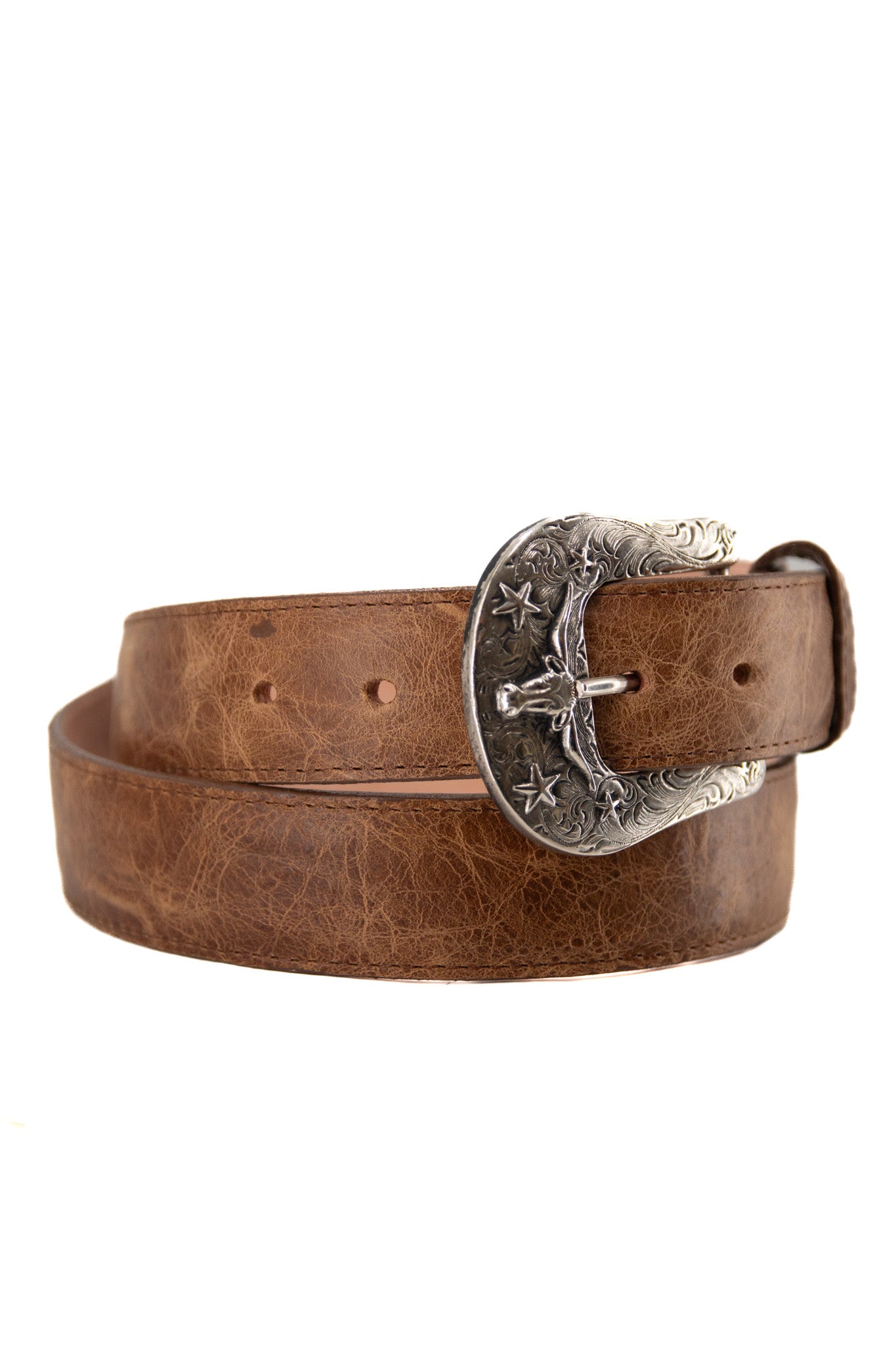 Rock'em Leather Western Longhorn Buckle Cowboy Belt