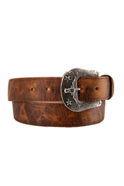 Rock'em Leather Western Longhorn Buckle Cowboy Belt