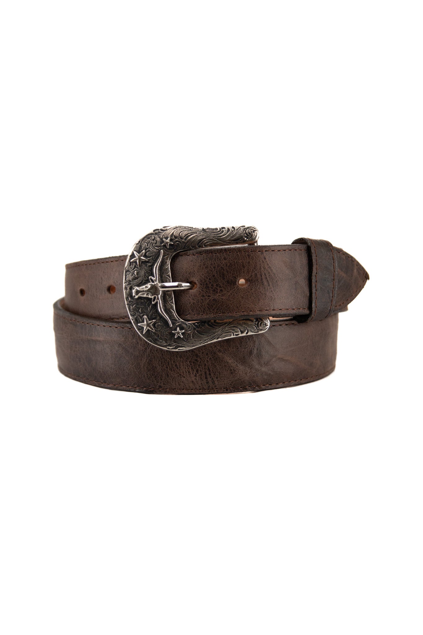 Rock'em Leather Western Longhorn Buckle Cowboy Belt