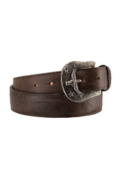 Rock'em Leather Western Longhorn Buckle Cowboy Belt