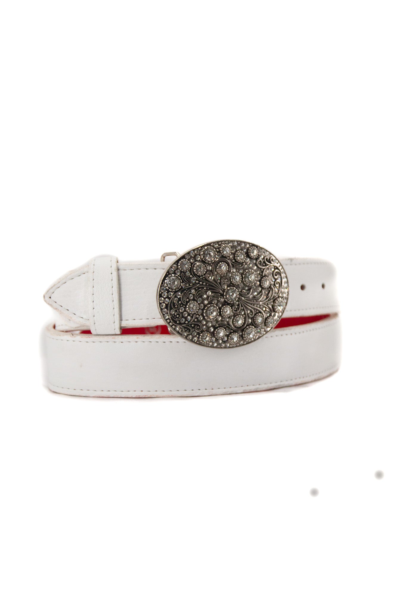 Rhinestone Buckle White Belt