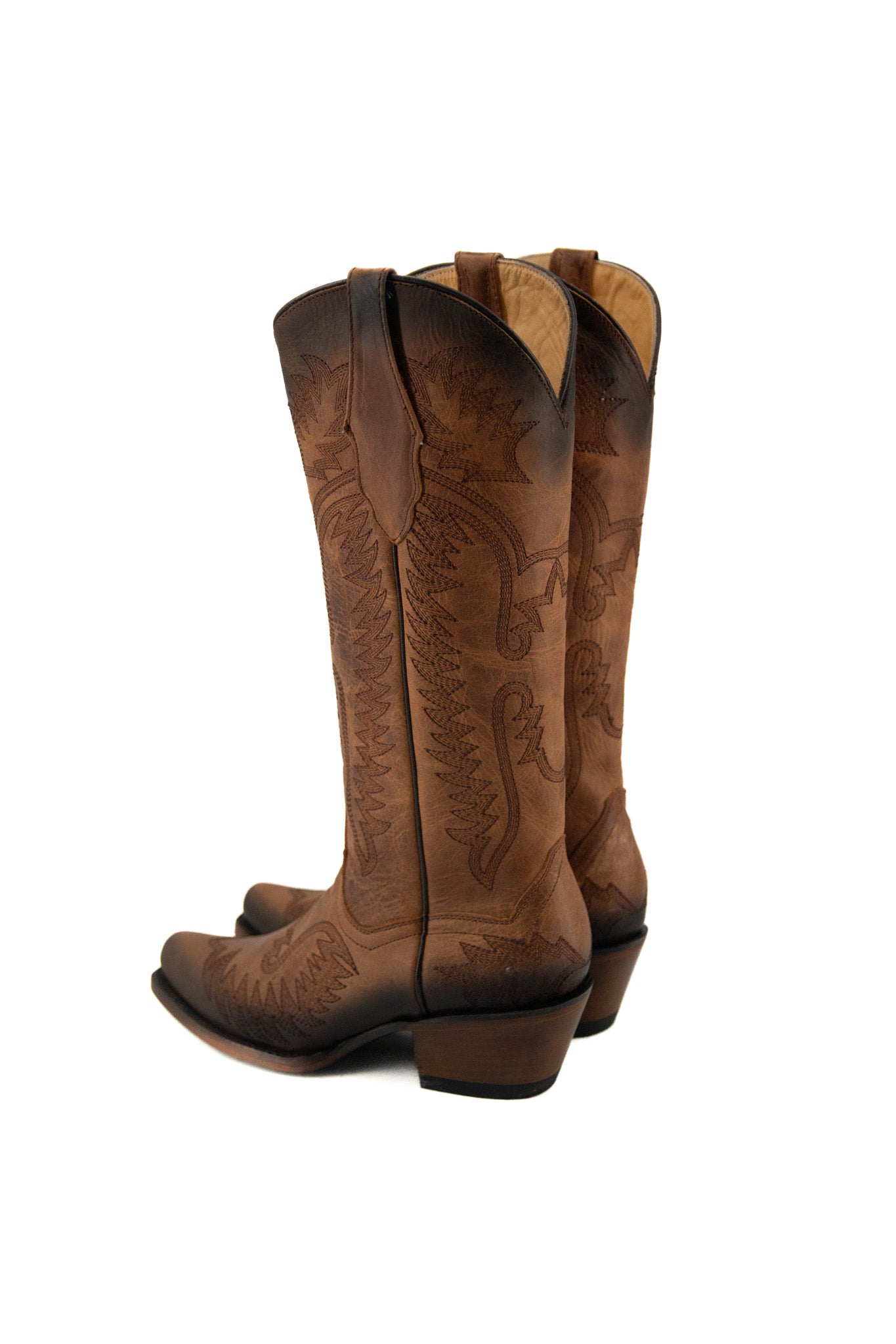 Belinda Harman Capuchino Snip Toe Midi Cowgirl Boots