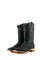 The Serbia Woven boots in black are made of genuine leather, black woven print vamp, black leather shaft with inlays, square toe, pull straps, and rubber heel.