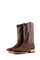 France Woven boots in brown copper, woven print vamp, brown embroidery leather shaft, a square toe, pull straps, and rubber heel.