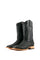 France Woven boots in black, woven print vamp, black embroidery leather shaft, square toe, pull straps, and rubber heel.