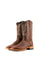 The honey Heritage Ebano cowboy boots are genuine leather, featuring a square toe, honey ebano vamp, honey shaft with white embroidery, rubber heel.