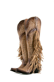 Rock Knee High Fringe Wide Calf Friendly Snip Toe Cowgirl Boot