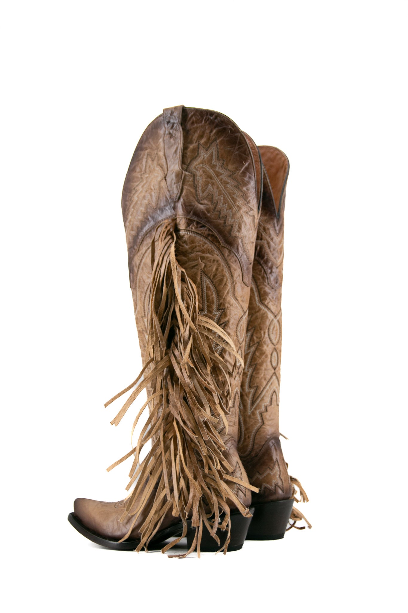 Rock Knee High Fringe Wide Calf Friendly Snip Toe Cowgirl Boot