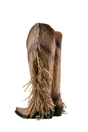 Rock Knee High Fringe Wide Calf Friendly Snip Toe Cowgirl Boot