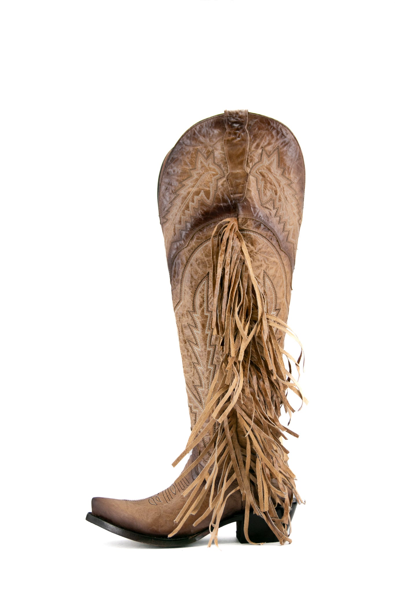 Rock Knee High Fringe Wide Calf Friendly Snip Toe Cowgirl Boot