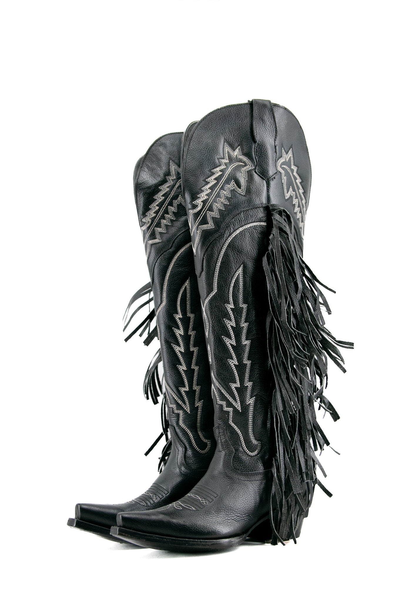 Rock Knee High Fringe Wide Calf Friendly Snip Toe Cowgirl Boot