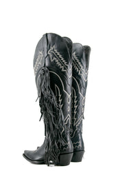 Rock Knee High Fringe Wide Calf Friendly Snip Toe Cowgirl Boot