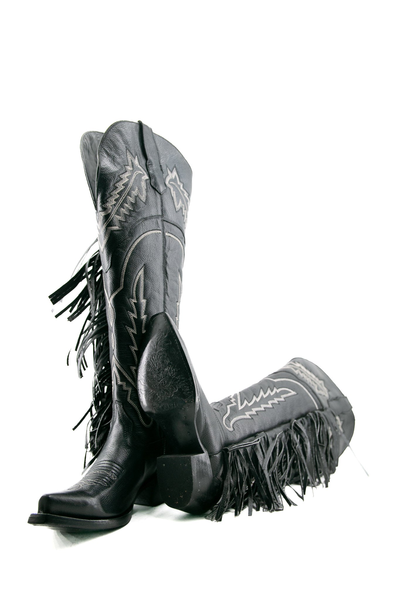 Rock Knee High Fringe Wide Calf Friendly Snip Toe Cowgirl Boot