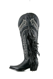 Rock Knee High Fringe Wide Calf Friendly Snip Toe Cowgirl Boot