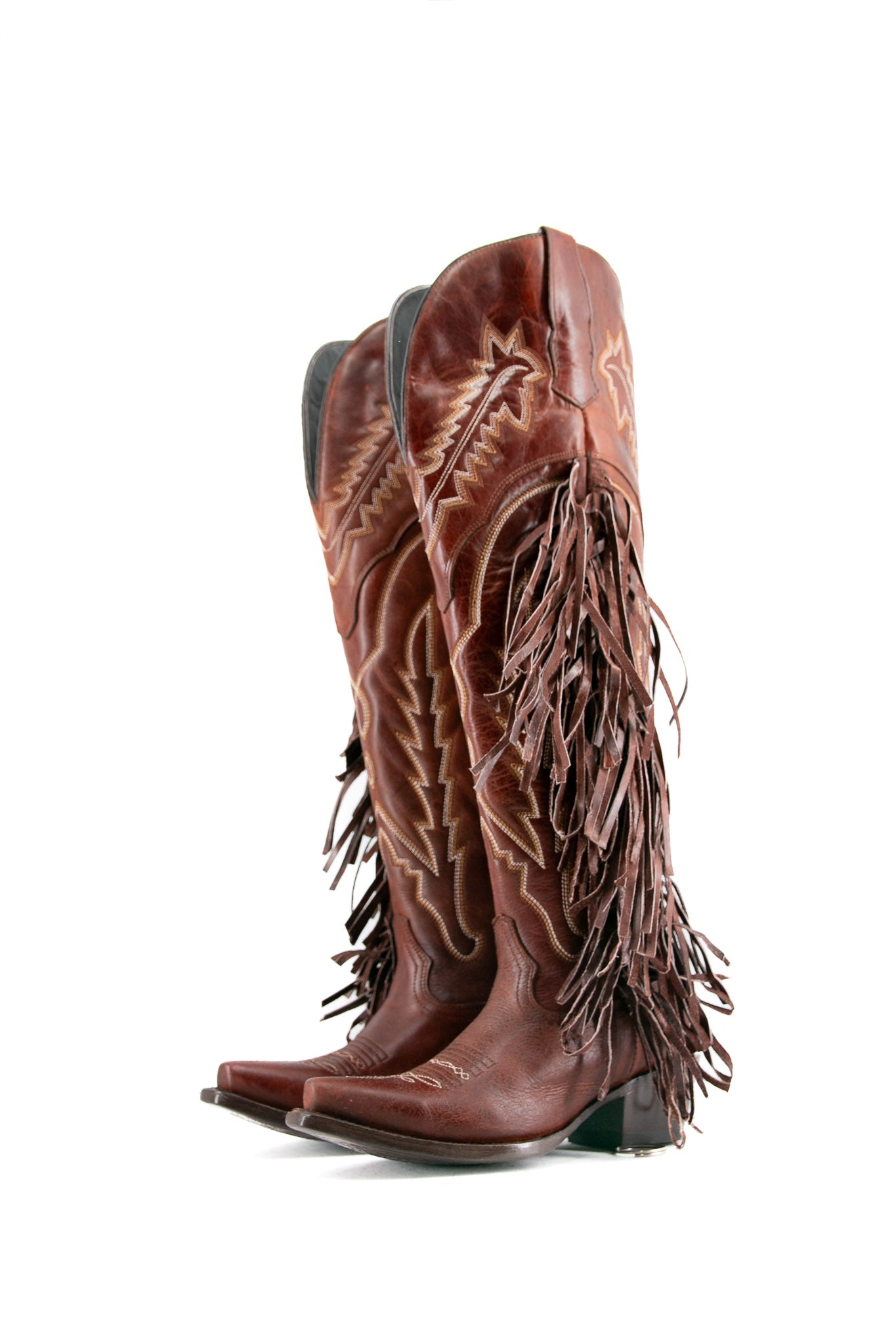 Rock Knee High Fringe Wide Calf Friendly Snip Toe Cowgirl Boot