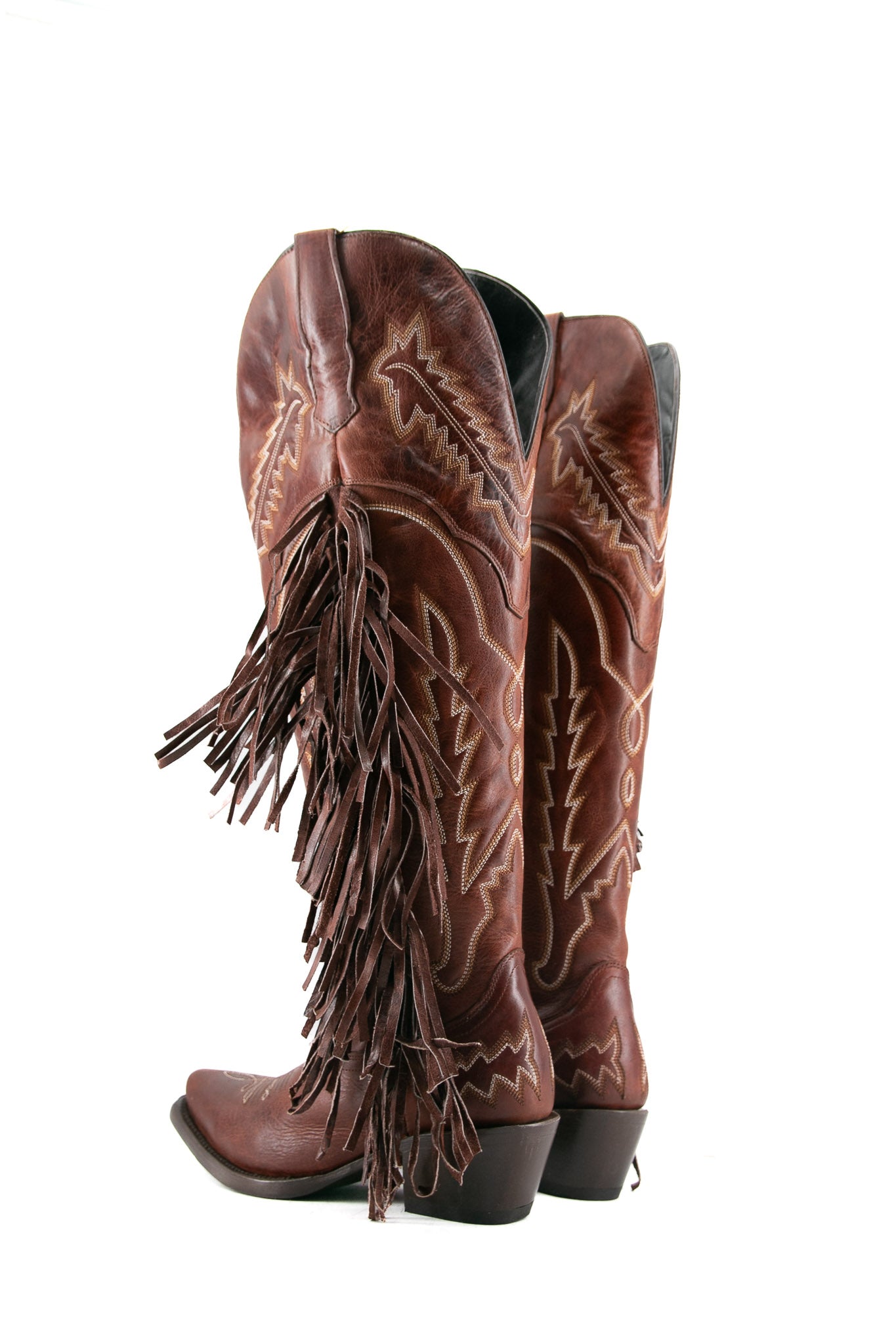 Rock Knee High Fringe Wide Calf Friendly Snip Toe Cowgirl Boot