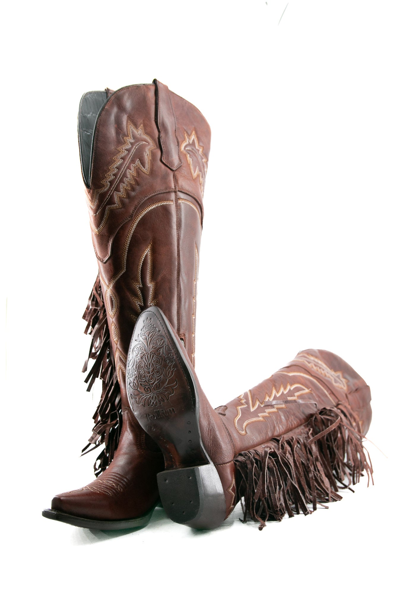 Rock Knee High Fringe Wide Calf Friendly Snip Toe Cowgirl Boot