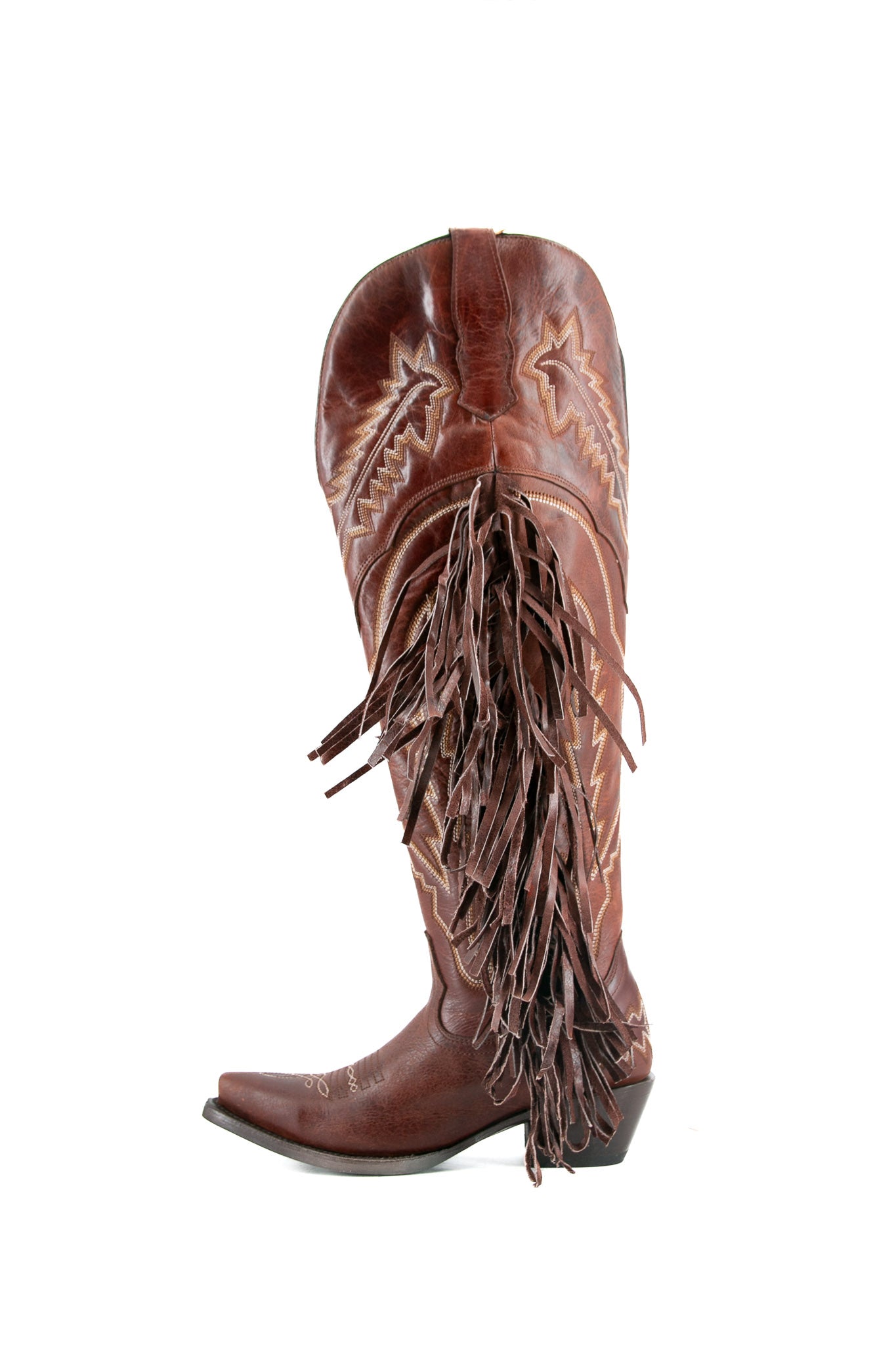 Rock Knee High Fringe Wide Calf Friendly Snip Toe Cowgirl Boot