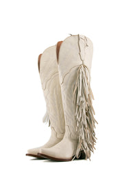 Rock Knee High Fringe Wide Calf Friendly Snip Toe Cowgirl Boot