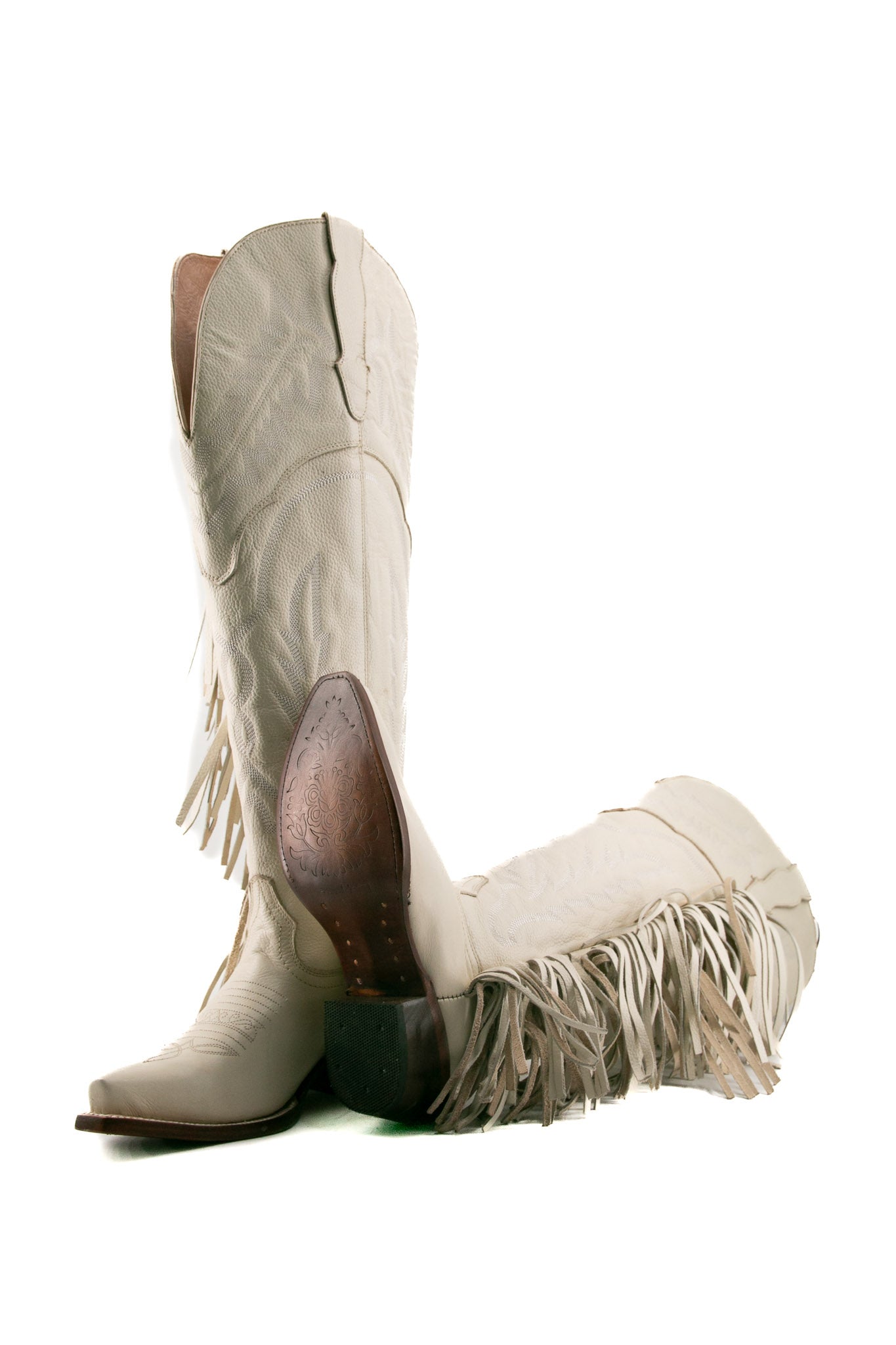 Rock Knee High Fringe Wide Calf Friendly Snip Toe Cowgirl Boot