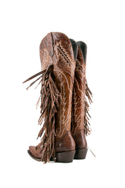 Rock Knee High Fringe Wide Calf Friendly Snip Toe Cowgirl Boot